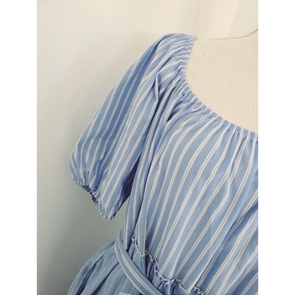 Fifteen Twenty Cotton Striped Blue White Tie Tiered Peasant Midi Cottage Dress L - Picture 9 of 13